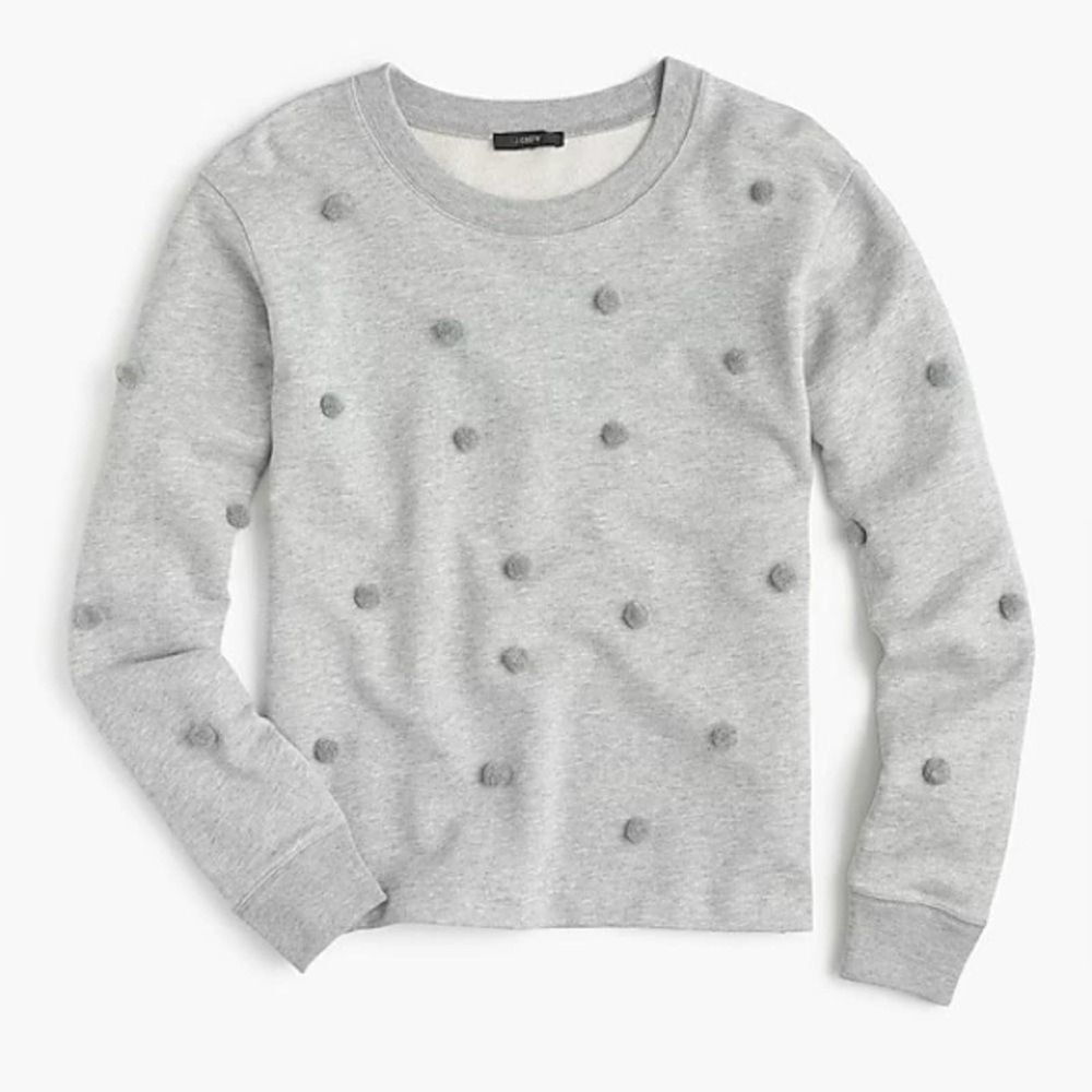 J. Crew EUC Gray Sweatshirt Top with Pom Poms Size S Crew Neck - Picture 2 of 7